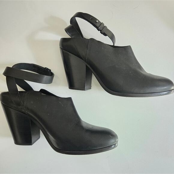 Rag & Bone "Kenny" Ankle Wrap Black Leather Shootie Heeled Mule Bootie Slides - Picture 3 of 9